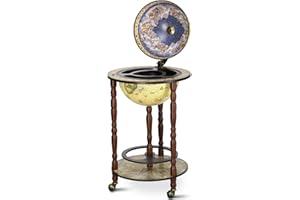 CASART 360MM/330MM Globe Drinks Cabinet with Casters, Movable Whisky Wine Spirits Cabinet, Vintage Alcohol Host Trolley, Home Restaurant Bar World Map Theme Wine Storage Stand (Cream, 300MM)