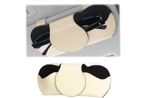 JNNJ Porta Occhiali da Sole da Autos per Parasole, Clip per Occhiali da Auto in Pelle PU, Scatola Portaoggetti per Occhiali da Sole per Auto, Universale Accessori per Autos Interni(Beige)