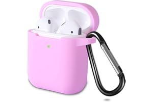 KOKOKA Custodia in Silicone da Appendere Compatiblile con AirPods 2 & 1, Custodia Protettiva per AirPods, Airpods Case Cover LED Anteriore Visibile Moschettone Portachiavi, Lavender Pink