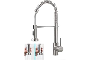 SkyPanda kökskran, Silver borstad kökskran 360 ° roterbar med infällbart sprayhuvud, kopparmaterial, blandare kran med dubbel funktion sprayhuvud (H-borstad