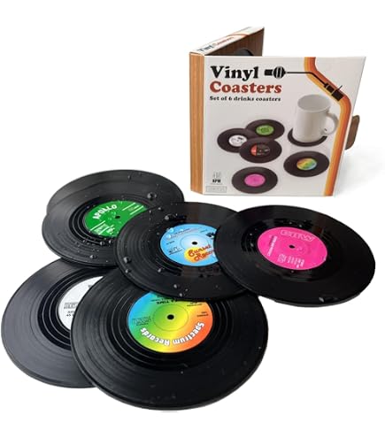 6 sottobicchieri retrò a forma di disco in vinile, con contenitore, antiscivolo, isolati
