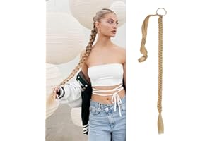 JUZIVIEE Braid Extensions Zopf Pferdeschwanz Verlängerung mit Haargummi Natürliches Kunsthaar haar Zöpfe Haarverlängerungen Zum Einflechten Lang Ponytail Blond Haarteil für Frauen 30zoll/ 75cm 093D