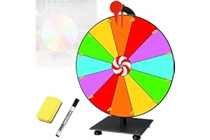 Mockotta 30cm Roue de la Fortune, Roue de La Fortune, 12 Emplacements à Personnaliser, avec Gomme et Marqueur, Roue de Prix Tournante pour Jeux de Mots, Halloween, Noël, Nouvel an