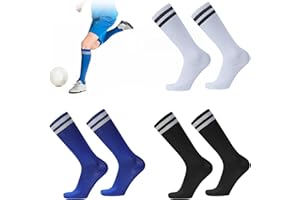 SUGHAW 3 Paia Calzettoni Calcio Bambino, Sportivi Lunghi Calze Allenamento Traspiranti, Calzini Elastici a Compressione Solida a Strisce al Ginocchio Calzini Sportivi da Calcio per Bambini Adatti a 5-12 Anni