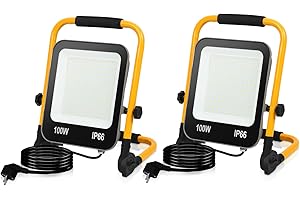 ‎IKODM Ikodm GOL-8790-M2x LED Construction Spotlight, 2 x 1000 W Portable Floodlight, Construction Lamp, 10000LM 6000K Cool White Construction Light, Work Light IP66, M Cable and Foldable Stand for Workshop