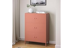 skølm Atriona Metall Kommode – Sideboard mit 3 Fächern & 6 Türen – Metallschrank in Terrakotta – Mehrzweckschrank – Highboard 80 cm breit – höhenverstellbare Füße – Aufbewahrungsschrank – Flurschrank