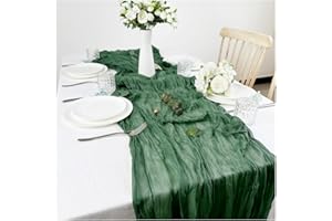 Bieiyhe Camino de Mesa Gasa Verde Oscuro 90 X 300 cm Camino de Mesa Moderno Elegante Camino Mesa Boho Rustico Caminos de Mesa Tela de Queso Camino de Mesa Decoración Rectangular para Boda, Cumpleañosp