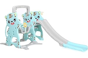 Baby Vivo Kinderschaukel Schaukelgerüst Gartenschaukel mit Rutsche Kinder Indoor Outdoor in Grün/Grau