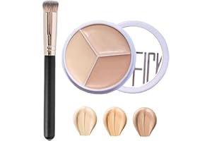 EONFAVE Full Cover Concealer Palette, 3 in 1 Concealer Creme, 3 Farben Concealer Contour mit Brush, Corrects Dark Circles Red Marks & Softens Fine Lines, Highlight Contours, Wasserdicht Langanhaltend