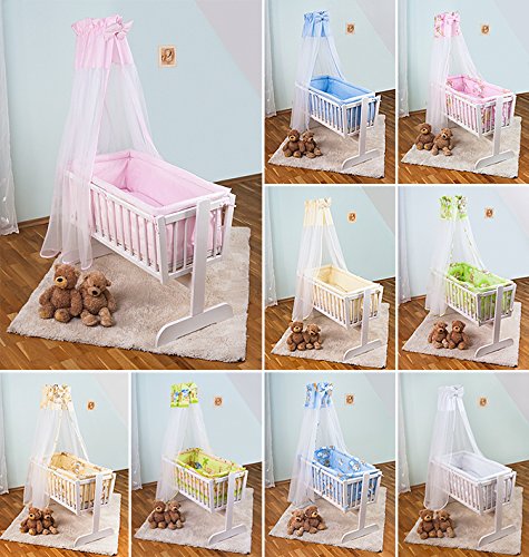 6 Piece Baby Crib Bedding Set 90 x 40 Canopy Fits Rocking / Swinging Cradle - PLAIN PINK