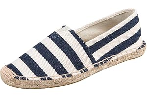 Minetom Espadrilles Mixte Unisexe Vintage Plat Slip-on Chaussures D'Été Homme Femme Mode Confort Antidérapant Rayé Lin Toile Cousue Loafers