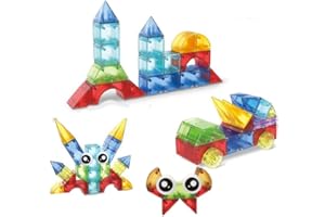 TaoLeLe 62 sztuki trójwymiarowych magnetycznych klocków, geometryczne, kolorowe, przezroczyste klocki magnetyczne, odpowiednie dla dzieci w wieku od 3, 4, 5, 6, 7 lat