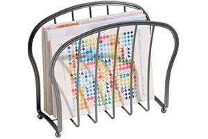 mDesign Revistero de Metal Decorativo para revistas, Libros o tabletas – Organizador de revistas de pie para la Sala de Estar o el baño – Elegante portalibros de Alambre de Metal – Gris Oscuro