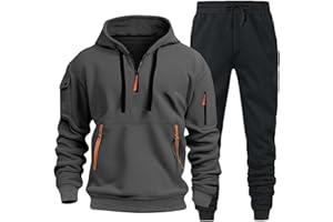 Qixiu 2 Piece Tracksuit Mens Plus Size Hoodie Tracksuit Mens Full Set Solid Long Sleeve Printed Jogging Suits Fall Sweatpants Set Winter Casual Men's Sportswear Sweatshirt Suit Sale