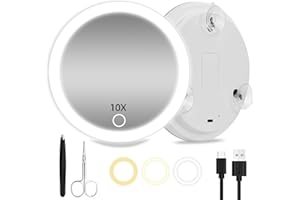 ‎JADAZROR JADAZROR 10-facher Vergrößerungsspiegel mit Lichtern, 15 cm großer Reisespiegel mit Vergrößerung, wiederaufladbarer beleuchteter Vergrößerungsspiegel, tragbarer 10-facher Reise-Vergrößerungsspiegel