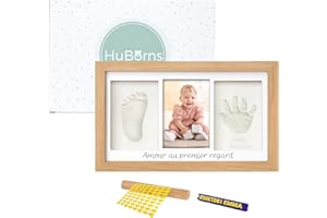 HuBorns - Cadre Empreinte Main Pied Bebe avec Argile Anti-fissuration, Kit Empreinte Bebe pour Cadeau Bebe Naissance, Cadre Empreinte Bébé avec Matériaux de Qualité (Bois)