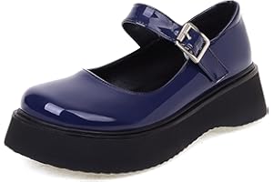 LROEY REOLY Scarpe Mary Jane con Zeppa da Donna, Pompe del Tallone Medio Punta Rotonda Fibbia Scarpe da Festa con Plateau Moda, Numero 34-45