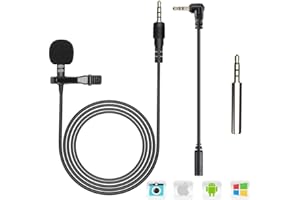 AGPTEK Clip on Microphone, 3.5mm Lavalier Lapel Omnidirectional Condenser Microphone for Android Samsung Sony Huawei Xiaomi Smartphones Mobile Device Computer PC Laptop Mic