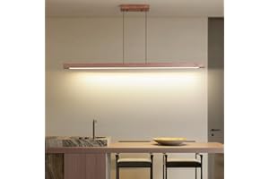 Mikeru Luce a Sospensione in Noce, 100cm Illuminazione a Sospensione Dimmerabile Lampadario in Legno con Telecomando dal 10% al 100% 3000k/4500k/6500k Luci per L'isola Della Cucina per Il Soggiorno
