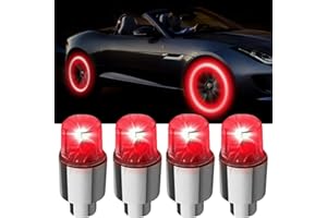 AUTOFancy Car Tire Wheel Lights, 4pcs Car Wheel Tire Air Valve, Hub Lamp Cap Light with Motion Sensors Colorful LED Tire Light Gas Nozzle,for Car Bicycle Motorcycles Accessories (Red)