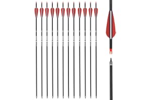 ELONG Utomhus 12 stycken pilar för bågskytte 50 cm (28 30 31 tum) kolpilar bågpilar med plastfjädrar för recurvebågar, långbågar och traditionella bågar
