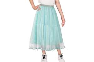 Maeau - Gonna Lunga Tulle per Ragazza Vita Alta Gonna Tutù in Maglia Gonna A Gonna A Pieghe Gonne Midi da Ballo Principessa - 4-12 anni