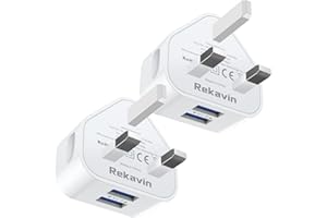 REKAVIN USB Plug 2Pack,Dual USB Plug UK Adaptor Phone Charger Mains Charge Double Port Twin Wall Plugs with Smart IC 5V 2AMP Charging for iPhone 15 14 13 12 11 XS XR X 8 7 6,iPad Pro 2018,Samsung,Mobile ect