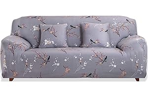 Teynewer 1-Piece Fit Stretch Sofa Cover, Sofa Slipcover Elastic Fabric Printed Pattern Chair Loveseat Couch Settee Sofa Covers Universal Fitted Furniture Cover Protector (2 Seater, Grey Pattern)