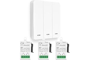 DieseRC Mini Wireless Light Switch Kit 86 Wall Panel RF Safety Switch and 10 Amp Relay receiver controller, No Wiring Easy Install, for Indoor Outdoor Light Lamp