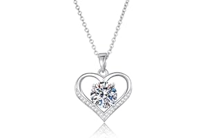Diorra Necklace for Women 925 Sterling Silver Heart Pendant Necklace Dainty CZ Diamond Charm Chain Jewellery Birthday Gifts for Women Girls