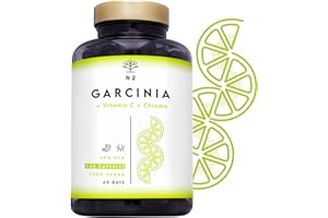 ‎N2 NATURAL NUTRITION Garcinia Cambogia Hochdosiert Kapseln, Vitamin C, Chrom. Appetitzügler, Fat burner, Abnehmen, HCA 60%. 120 Pflanzliche Kapseln. Vegan Zertifiziert. N2 Natural Nutrition
