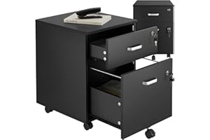 TecTake® Cajonera con Ruedas, Mueble Oficina con Cerradura, Cajonera Escritorio con 2 Cajones, Mueble Archivador para Carpetas, Armario Bajo Oficina - Negro