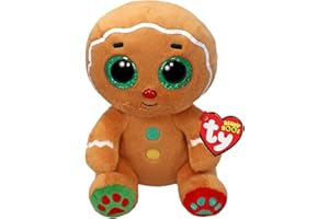 Ty Beanie Boos - Nutmeg l'Omino di Pan di Zenzero con Occhi Verdi Grandi e Glitter, il Peluche con gli Occhi Grandi Scintillanti - Speciale Natale - 15 Cm - T37353