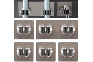 MaYuLa 5Pcs Mop Broom Holder Self Adhesive Brush Holder Wall Mounted Double/Single Broom Clips Holder Sweeping Brush Holder Wall Tool Organizer Rack for Kitchen Garden Bathroom