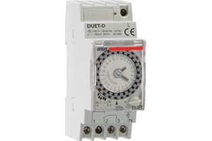 VEMER VP879100 DUET-D - Interruttore Orario Elettromeccanico a Cavalieri con Batteria Sostituibile, Programmazione Giornaliera, 2 Moduli DIN, Grigio