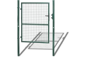 Jiubiaz Zingué Portes de Clôture, 125x100cm Vert Portillon de Jardin, Portail Porte de clôture avec Serrure, poignée et 3 Clés, Porte de Jardin Patio ou Terrasse