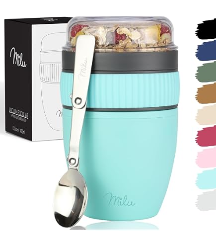Pot à Overnight Oats 2 En 1 Anhow - 300 Ml + 400 Ml, Acier Inoxydable - Avec Cuillère, Idéal Petit-déjeuner à Emporter