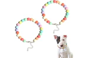 Qinuseaks 2 PCS Multicolor Dog Pearl Necklace, Adjustable Faux Pearls Pet Collar for Pets, 25cm/9.84in, All Breeds, Resin