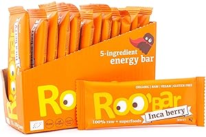 Roobar Inca Berry Raw Bar - Dairy & Gluten Free. 100% Organic, Vegan with Superfoods for Optimum Nutrition. No Added Refined Sugar - 12x 30g Raw Bars