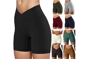 RUITOTP Femmes Short de Sport Push Up V Cross Taille Booty Scrunch Butt Legging Court sans Couture Short de Cycliste Yoga Course Collants Shorts Pantalon Anti Cellulite