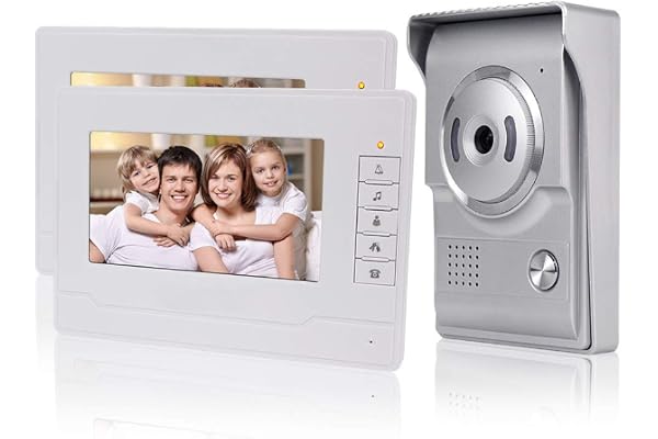KDL Video Intercom Système d'interphone vidéo Intelligent Téléphone de Porte vidéo Sonnette 7 Pouces, Caméra IR extérieure étanche avec Moniteur pour la Maison (2 Moniteur)