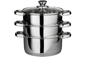 ELECTOYS 22cm Stainless Steel Steamer Cooking Pot Pan Set 3 Tier Maker For Rice/Meat/Veg/Vegetable/Food/Beaf/Ildl/Dumpling/Pasta Cooker Stock Pans Lid Steam