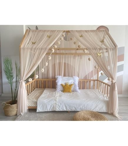 ToxyJopy Hausbett Himmel Set - Mit Leuchtenden Sternen & Bio-Baumwolle Wimpelkette