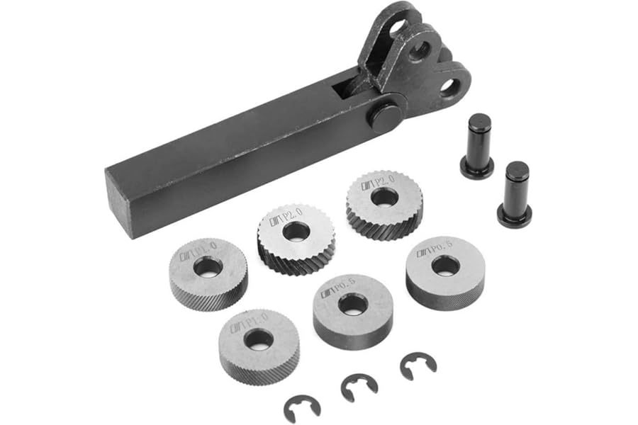 Artillery Steel Knurling Tool Set, 7pcs Lathe Knurling Tool, 0.5/1/2 mm Diagonal Dual Wheel Linear Knurl Set for Lathe Cutter Machine, Metal Turning