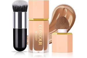 Noerrors Liquid Cream Contour Stick, Soft Bronzer Contour Sculpted Wand, Smooth Natural Matte Face Concealer with Cushion Applicator, Waterproof Long Lasting Highlighter Contour Makeup with Brush #01