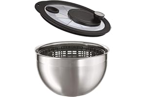 RÖSLE Salatschleuder, Hochwertige Schleuder inklusive Deckel mit Kurbelantrieb 4:1 Übersetzung, Edelstahl 18/10, hochglänzend/matt, Schüssel spülmaschinengeeignet, 24 cm Durchmesser, 27x25.5x18.5 cm