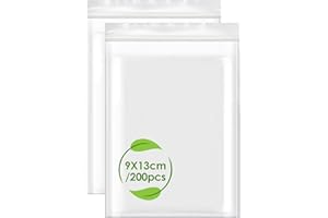 TIRYNS 200 Bolsas Cierre Zip de Plastico, 9x13 cm Bolsas Transparente Zip Pequeñas Ziplock Bags Hermeticas Bolsas Autocierre Grandes Reutilizable para Alimentos Cocina Oficina Almacenamiento