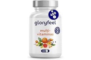GLORYFEEL Multivitaminas y Minerales - 450 Comprimidos (Suministro para +1 año) - Todas las Vitaminas A,B,C,D3,E, Calcio, Zinc, Selenio – Multivitaminico Activo Completo para Hombre y Mujer