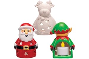 Baker Ross AT307 Christmas Tealights-Pack of 3, Festive Friends Craft Kits for Kids Ceramic Painting, White