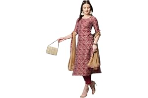 GoSriKi Damen Banarasi Kurta aus Seide, gerade, bedruckt, mit Hose und Dupatta